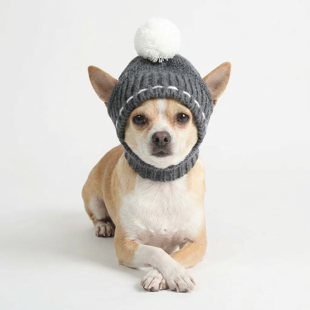 Cozy Pup Pom Beanie – Grey